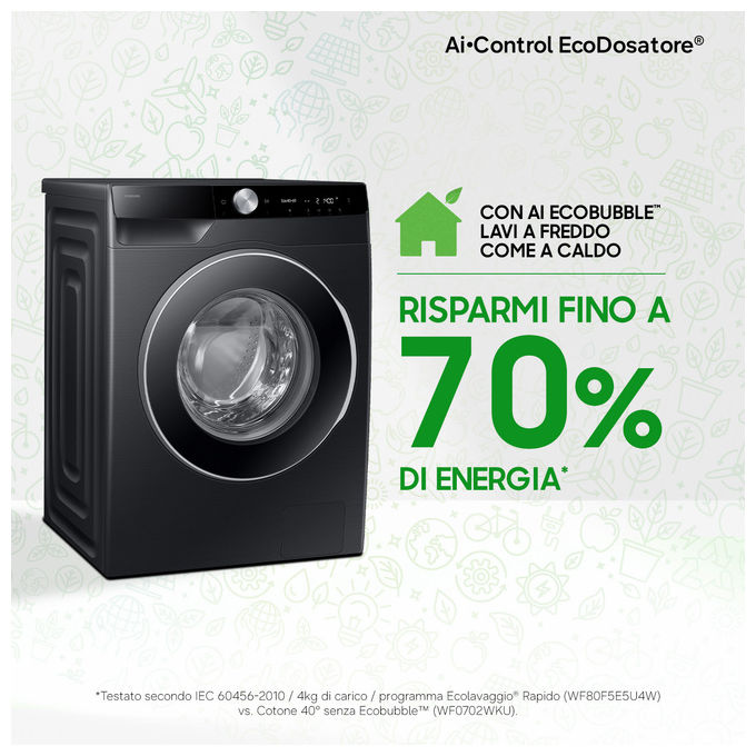Samsung WW10FG6U94LBU3 AI Control Lavatrice Carica Frontale 10 Kg 1351 rpm Classe A Ecodosatore WiFi Vapore (85x60x56 cm) colore Nero