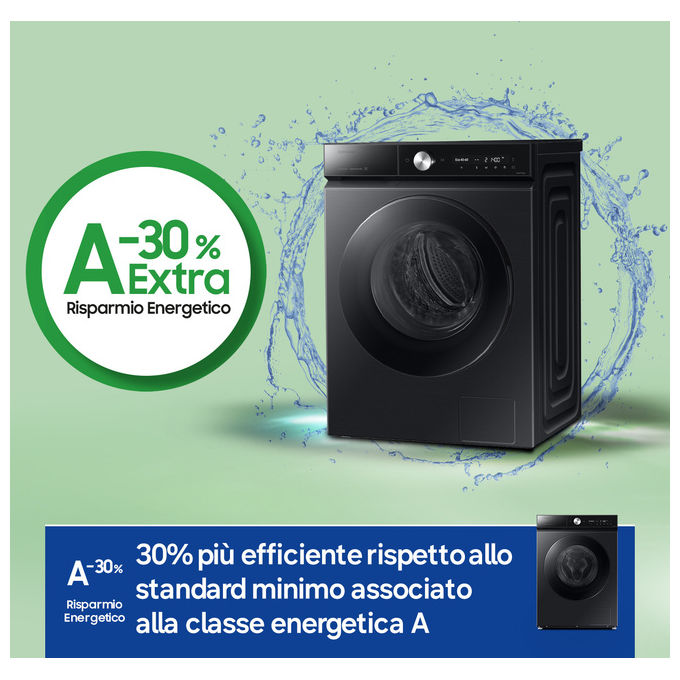 Samsung WW90DB8U95GB QuickDrive 8000 Lavatrice Frontale 9 Kg 1400 rpm Classe A Wi-Fi Vapore Ecodosatore (85x60x60 cm) colore Nero