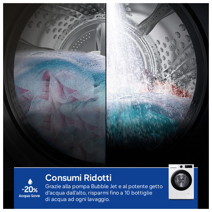 Samsung WW10FG5U34AEET Crystal Clean Lavatrice Carica Frontale 10 Kg 1400 rpm Classe A Wi-Fi Vapore EcoBubble (85x60x57.5 cm) colore Bianco