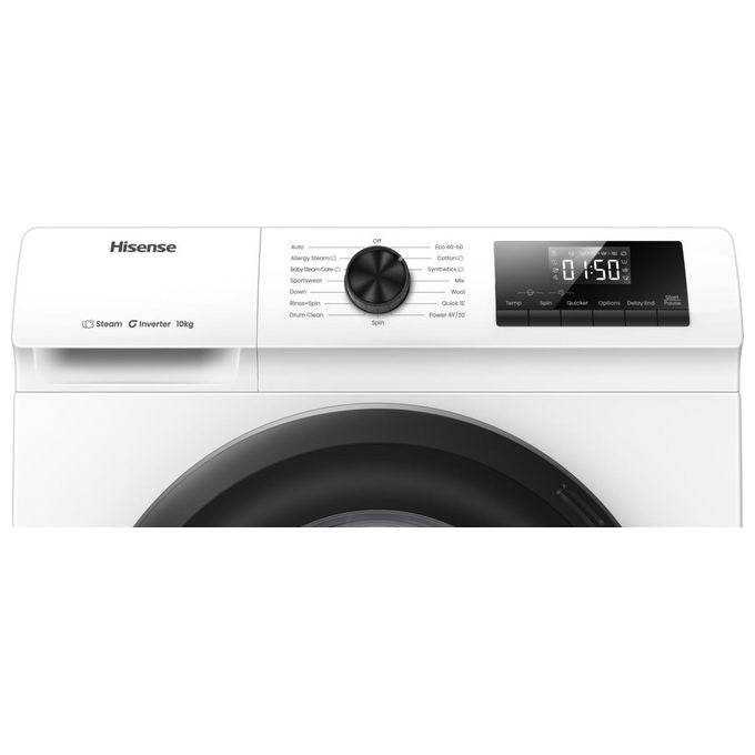 Hisense WF1Q1041BW Lavatrice Carica Frontale 10 Kg 1400 rpm Classe A Vapore Inverter 15 Programmi (84,5x59,5x55 cm) colore Bianco