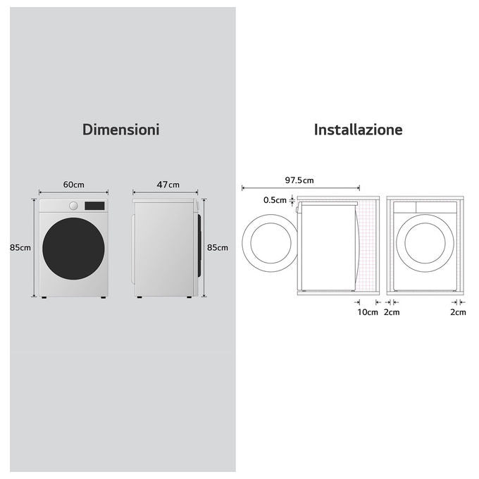 LG F4NA10S7NWK Lavatrice Slim 7 Kg 1400 rpm Classe A Vapore Igienizzante Cestello Bolle (85x60x47 cm) colore Bianco