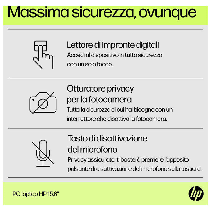 HP 15-FD0034NL Laptop 15.6'' Intel N100 4 GB RAM 128 GB eUFS Wi-Fi 6 Windows 11 Home colore Argento