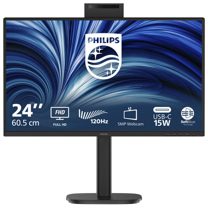 Philips 24B2N3200JH-00 Serie 3000 Monitor PC 23.8'' IPS Full HD 1920x1080 120Hz 4ms Webcam 5MP Altoparlanti USB Hub VESA colore Nero