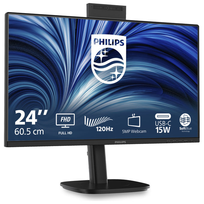 Philips 24B2N3200JH-00 Serie 3000 Monitor PC 23.8'' IPS Full HD 1920x1080 120Hz 4ms Webcam 5MP Altoparlanti USB Hub VESA colore Nero