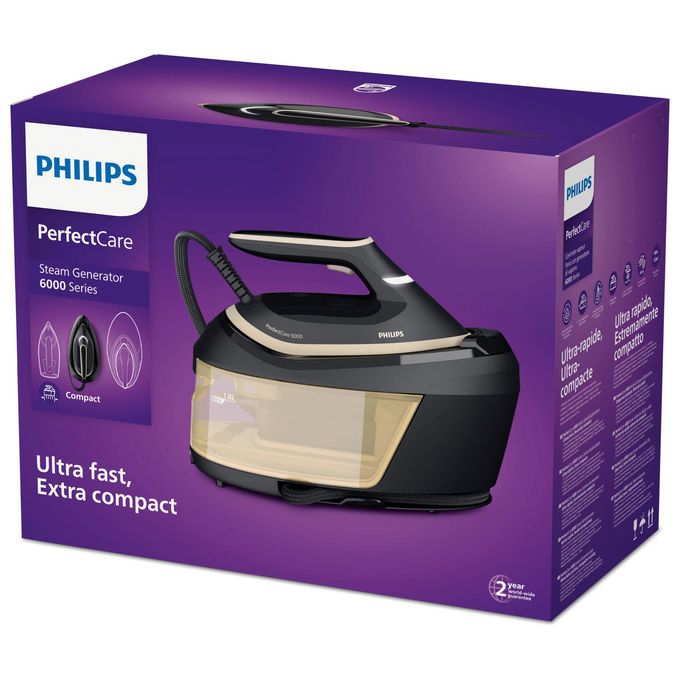 Philips PSG6064-80 PerfectCare 6000 Series Ferro Generatore di Vapore 2400 W 8 bar 600 g-min OptimalTEMP SteamGlide Advanced colore Nero Oro