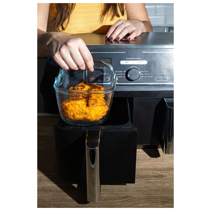 Pyrex 300U300 Pirofila da forno rettangolare vetro borosilicato 1.5 L con manico in acciaio air fryer colore Trasparente