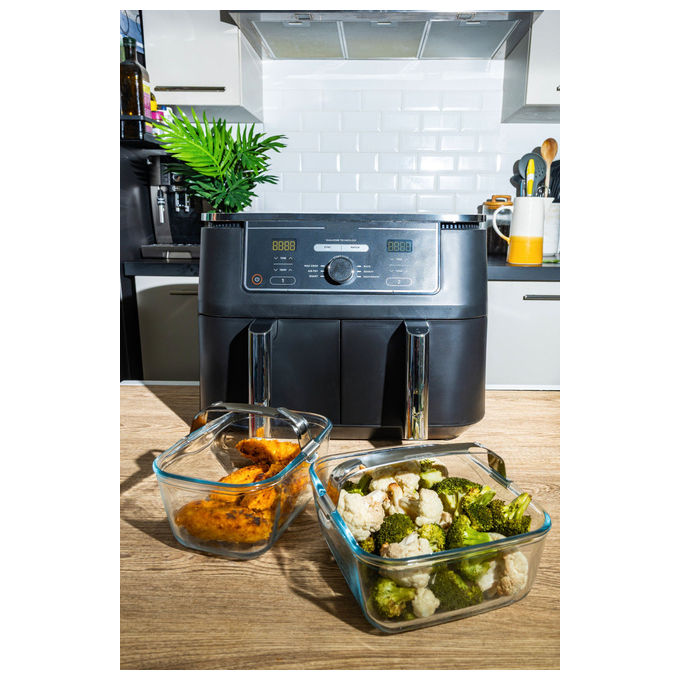 Pyrex 300U300 Pirofila da forno rettangolare vetro borosilicato 1.5 L con manico in acciaio air fryer colore Trasparente