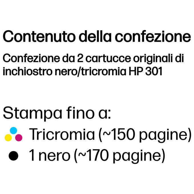 HP N9J72AE 301 Twin Pack Cartucce Originali Inchiostro Nero e Tricromia Resa Standard 2 pz colore Nero Ciano Magenta Giallo
