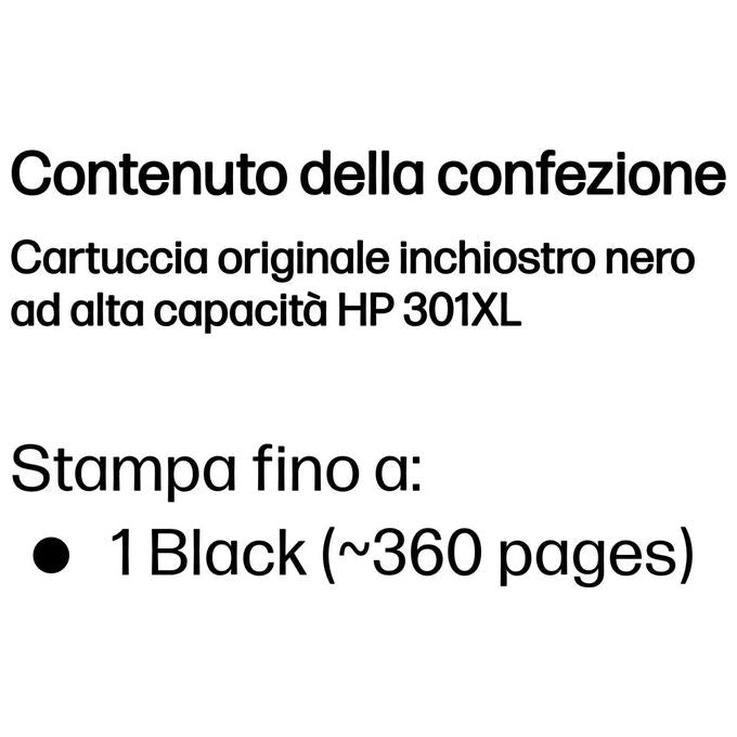HP CH563EE 301XL Cartuccia Inkjet Originale Alta Capacita' 480 pagine 8 ml colore Nero