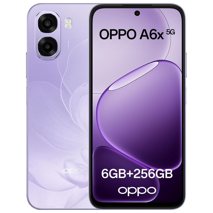 Oppo CPH2783 A6x Smartphone 5G 6 GB 256 GB Display 6.75'' 120 Hz Batteria 6100 mAh NFC IP64 colore Black Purple