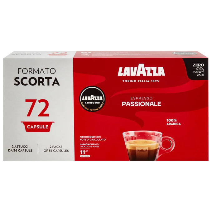Lavazza Espresso Passionale Capsule Compatibili A Modo Mio 72 capsule 540g Arabica Cioccolato Caramello