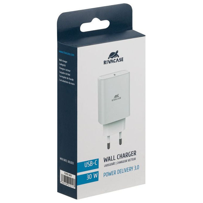 Rivacase PS4193 Caricatore da Muro 30W USB-C Power Delivery 3.0 PPS Ricarica Rapida colore Bianco