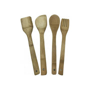 Castey Set Utensili da Cucina 4 pz in Bambu' Forchetta Spatola Cucchiaio Cucchiaio Forato colore Naturale