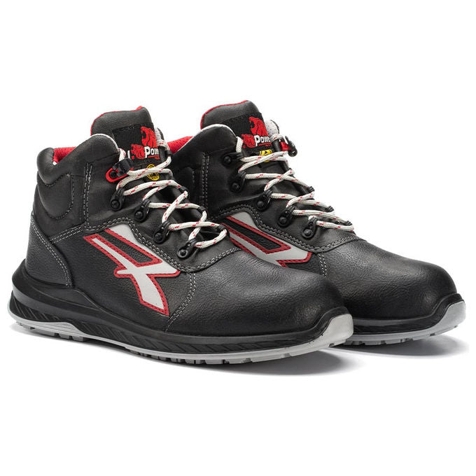 U-Power RI11044 Boston Scarpe Antinfortunistiche Alte S3 CI SRC ESD Pelle Idrorepellente Metal Free colore Nero