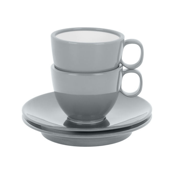 Brunner 0830066C.C06 Pearl Deep Sea Set Tazzine Espresso 2 pezzi con Piattino Melamina BPA Free Antislip colore Grigio