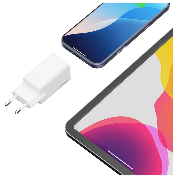 Cygnett CY5879PDWCH PowerPlus Caricatore da muro 65W doppia porta USB-C USB-A ricarica rapida GaN colore Bianco