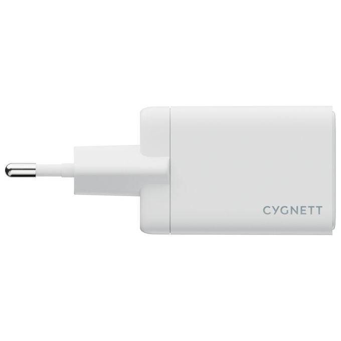 Cygnett CY5879PDWCH PowerPlus Caricatore da muro 65W doppia porta USB-C USB-A ricarica rapida GaN colore Bianco