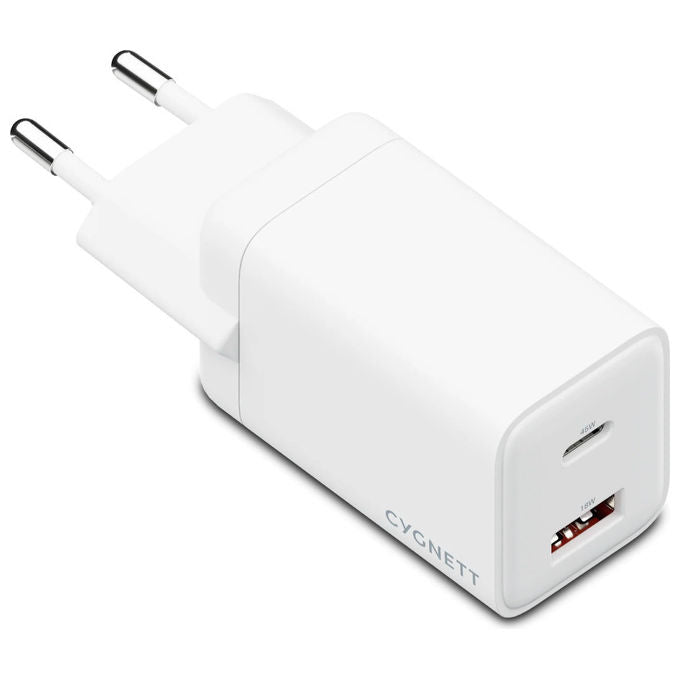 Cygnett CY5878PDWCH PowerPlus Caricabatterie da muro 35W Dual Port USB-A USB-C GaN ricarica rapida colore Bianco