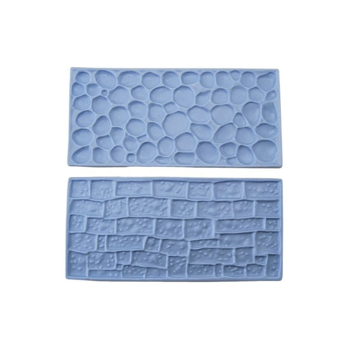 Bake Fun Tappetino Decorativo per Torte Set 2 Pezzi Motivo Selciato e Muro di Pietra per Pasta di Zucchero 14,5x7 cm