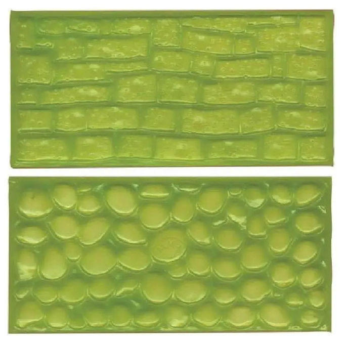 Bake Fun Tappetini Impressione Decorazione Torte Cobblestone Muro di Pietra Set 2 pezzi 145x70 mm