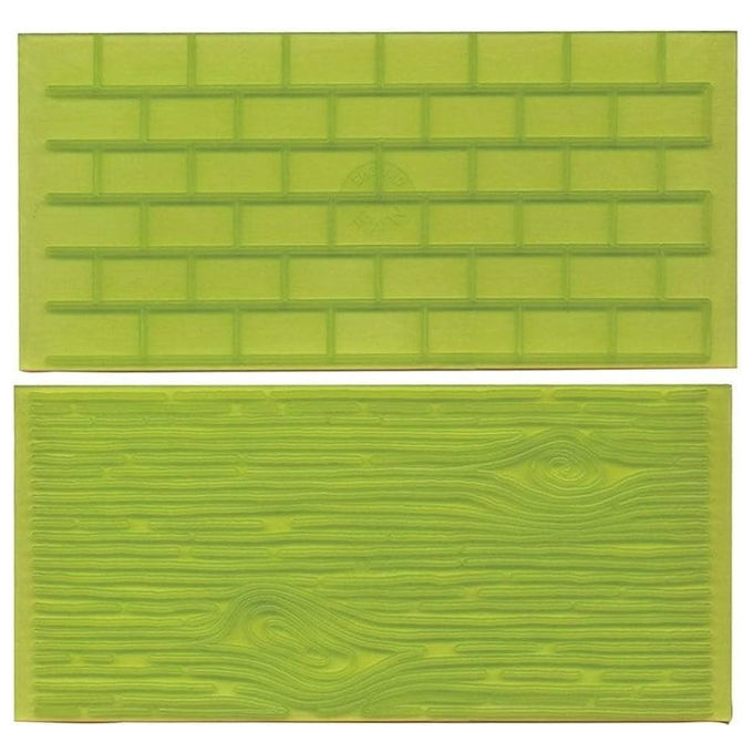 Bake Fun Set 2 Tappetini per Impressioni Scacchiera e Muro di Pietra per Pasta di Zucchero Marzapane 145x70 mm