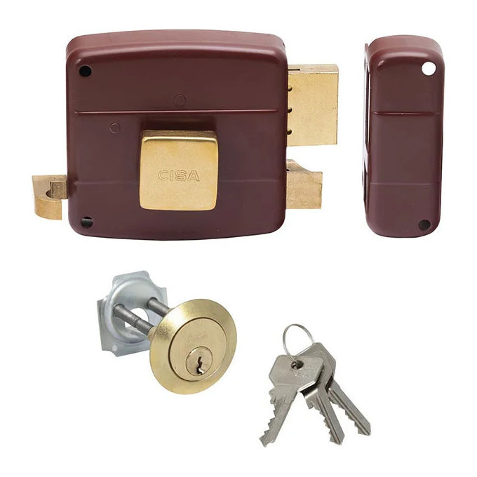 Cisa 50110-70-2 Serratura da applicare porte legno entrata 70mm mano sinistra 2 mandate cilindro staccato colore Rosso Amaranto