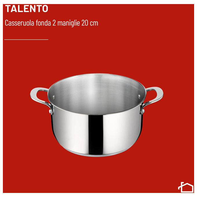 Lagostina 010282031220 Talento Casseruola Fonda 2 Maniglie Acciaio Inox 18-10 20 cm Induzione colore Acciaio Inox