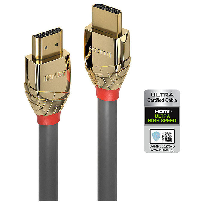 Lindy 37604 Gold Line Cavo HDMI 2.1 Ultra High Speed 48 Gbps 5m 10K 120Hz eARC VRR HDR colore Grigio