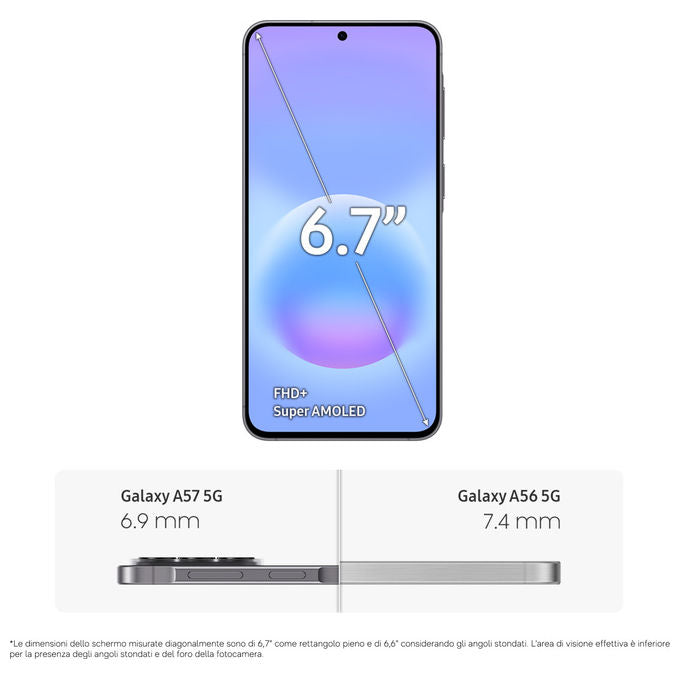 Samsung SM-A576BZADEUE Galaxy A57 5G Smartphone 6.7'' 8 GB RAM 256 GB 50 MP 5000 mAh Android 16.0 colore Grigio