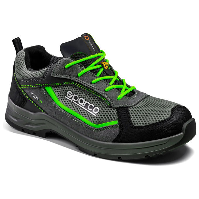 Sparco 07539 Indy Sonoma Scarpe Antinfortunistiche S1PS ESD SR FO LG Metal Free Puntale Vetroresina colore Grigio Scuro Verde Fluorescente