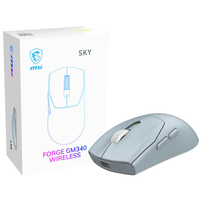 MSI FORGE GM340 WIRELESS SKY Mouse Gaming Ottico 12000 DPI RF 2.4 GHz Bluetooth 5.2 Ambidestro colore Azzurro