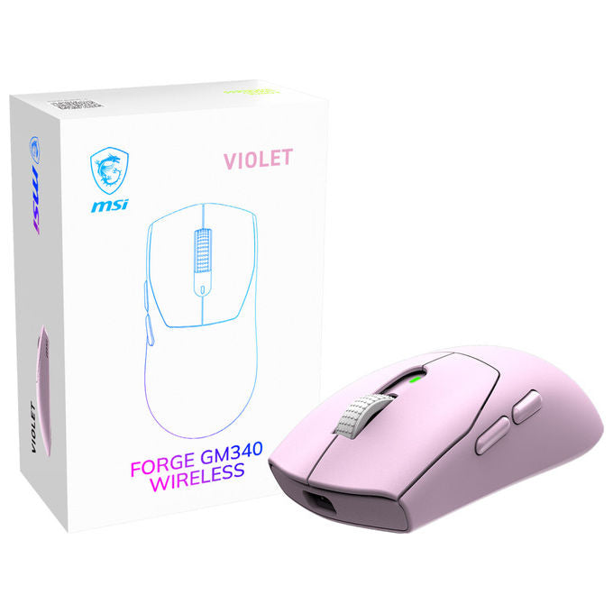 MSI FORGE GM340 WIRELESS Mouse Gaming Ambidestro Ottico 12000 DPI Bluetooth 5.2 RF 2.4 GHz 6 tasti 82h colore Viola