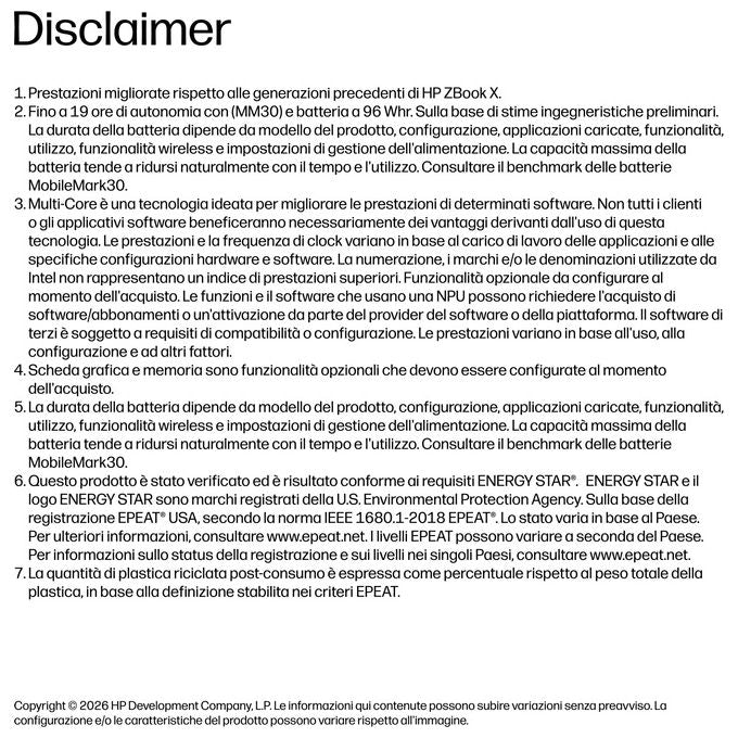 HP DK1U4ET ZBook X Workstation Portatile Intel Core Ultra 7 356H 16 pollici 32GB RAM 1TB SSD NVIDIA RTX PRO Windows 11 Pro colore Argento