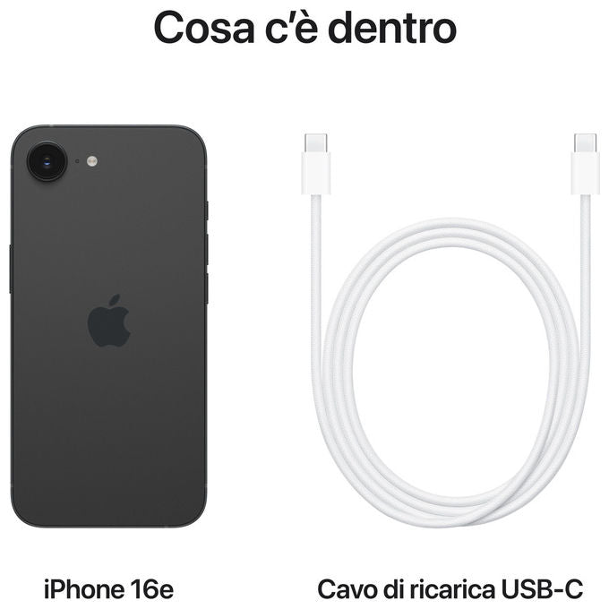 Apple MD1Q4QL-A iPhone 16e Smartphone 5G 128GB Display OLED 6.1'' Chip A18 Fotocamera 48MP iOS 18 colore Nero