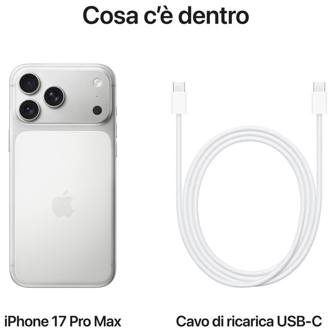 Apple MFYM4QL-A iPhone 17 Pro Max Smartphone 256 GB display 6.9'' chip A19 Pro tripla fotocamera 48 MP 5G Wi-Fi 7 iOS 26 colore Argento