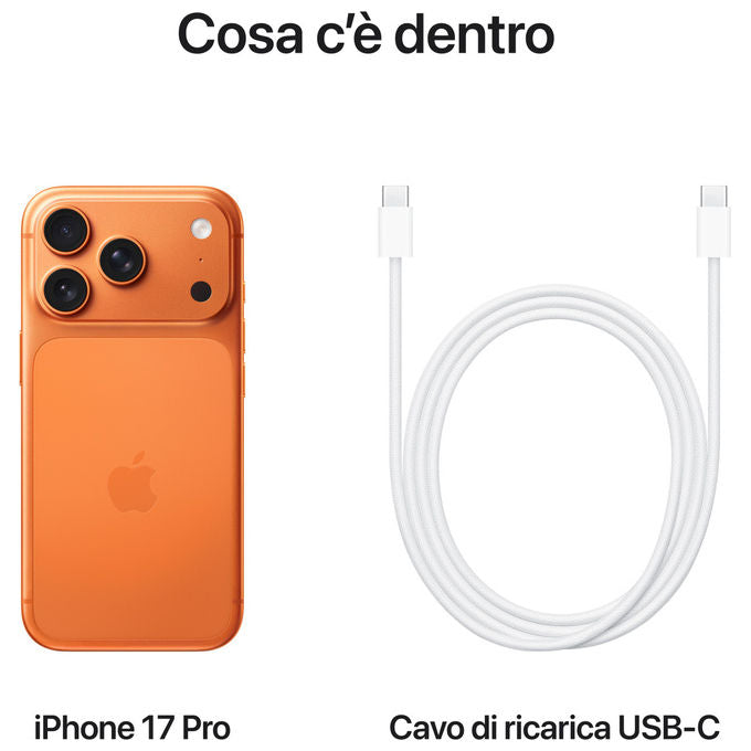 Apple MG8H4QLA iPhone 17 Pro Smartphone 256 GB 6.3'' A19 Pro Tripla fotocamera 48 MP 5G IP68 colore Arancione Cosmico