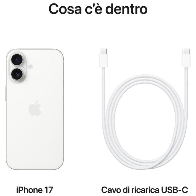 Apple MG6K4QL-A iPhone 17 Smartphone 256GB Display OLED 6.3'' ProMotion 120Hz Chip A19 Doppia Fotocamera 48MP 5G IP68 colore Bianco