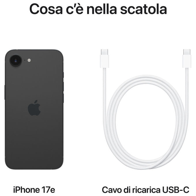 Apple MHRV4QL-A iPhone 17e Smartphone 5G 6,1'' OLED Chip A19 256GB Fotocamera 48MP MagSafe 15W colore Nero