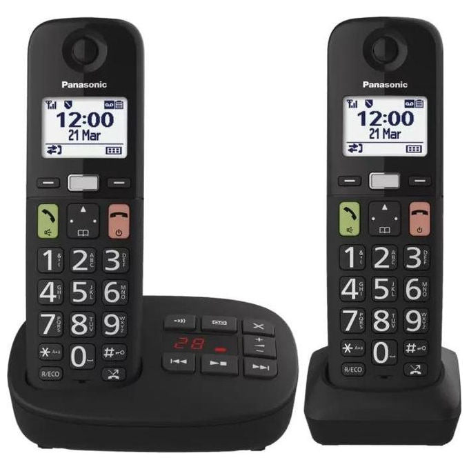 Panasonic KX-TGU132EXB Telefono Cordless Digitale con Segreteria Nera 2 Ricevitori Tasti Grandi EAC