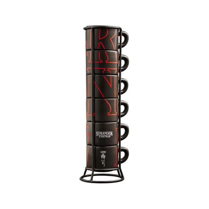 Bialetti STRTH02P Stranger Things Set 6 Tazzine da Caffe' Impilabili Ceramica Glow in the Dark 80ml colore Nero