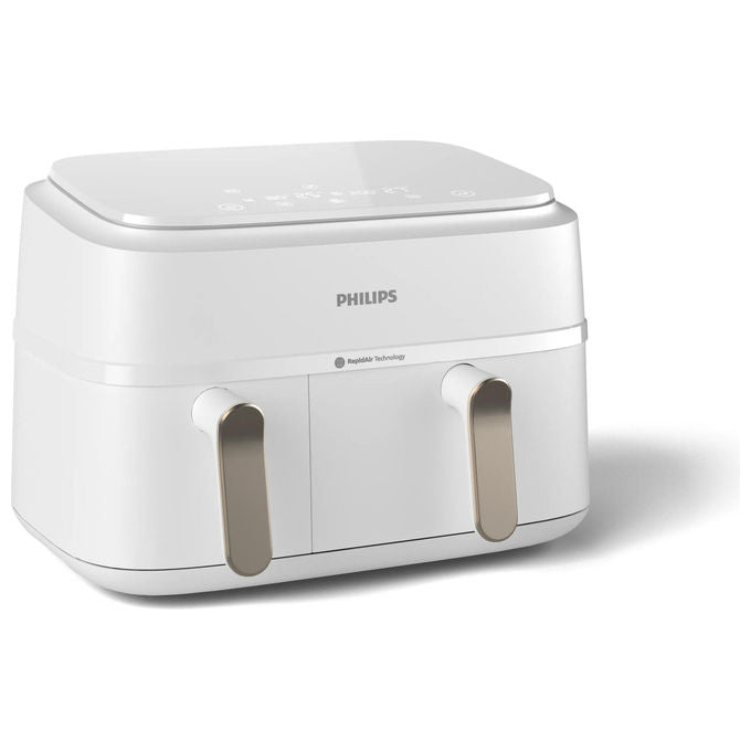 Philips NA353-10 Friggitrice ad aria Doppio Cestello 2750W 9L LED Touch colore Champagne Bianco