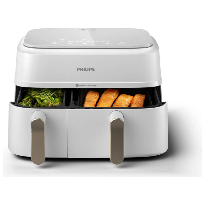 Philips NA353-10 Friggitrice ad aria Doppio Cestello 2750W 9L LED Touch colore Champagne Bianco