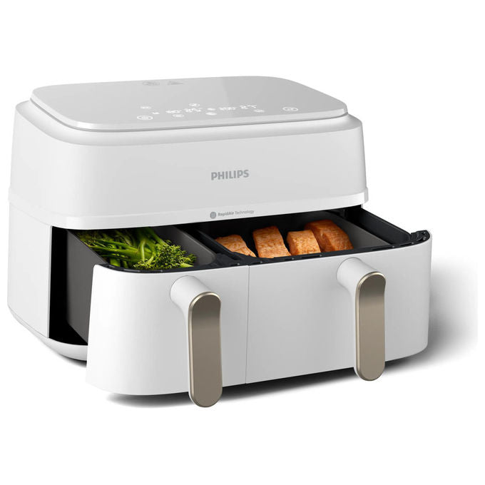 Philips NA353-10 Friggitrice ad aria Doppio Cestello 2750W 9L LED Touch colore Champagne Bianco