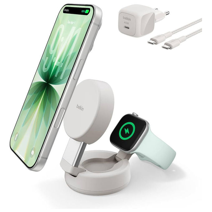 Belkin WIZ043kqCH UltraCharge Pro Caricabatterie Wireless 25W magnetico MagSafe Qi2 colore Carboncino
