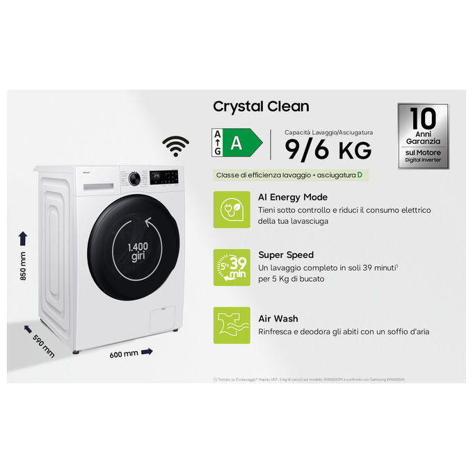 Samsung WD90HG5U34BEET Lavasciuga 9kg-6kg 1400rpm Classe A-35% Vapore Wi-Fi colore Bianco