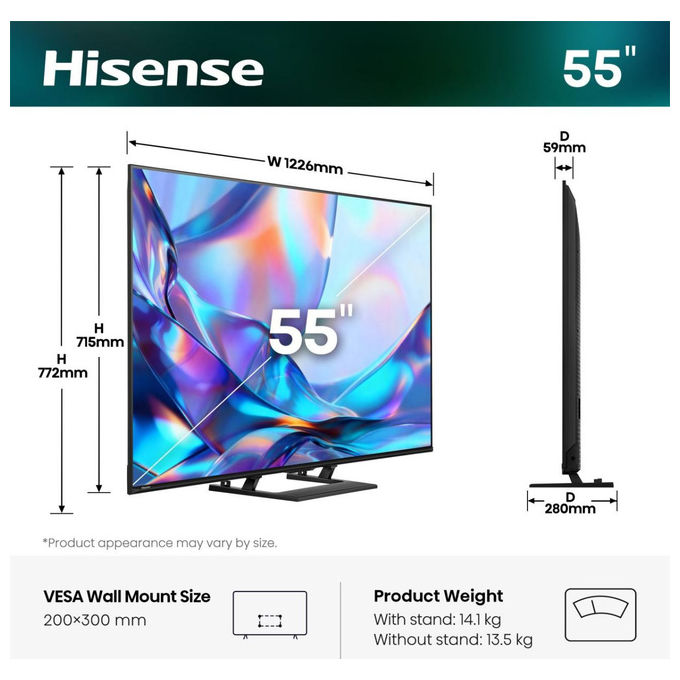 Hisense 55A79S QLED 4K UHD Smart TV 55 pollici Nero