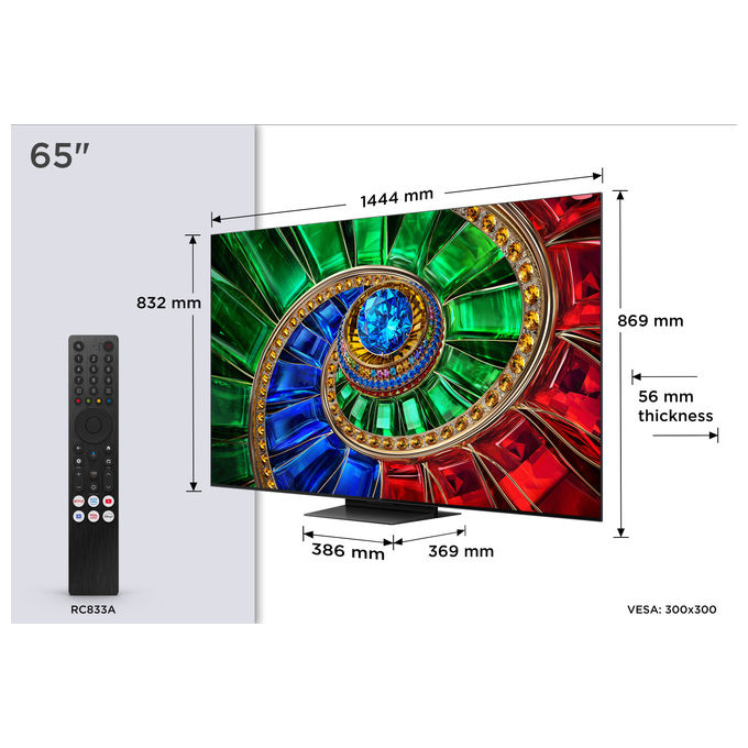 TCL 65RM7L TV 65 pollici 4K Ultra HD RGB-Mini LED Google TV colore Nero