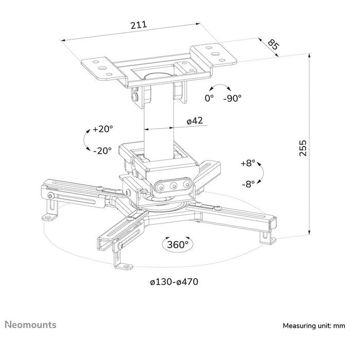 Neomounts CL25-530WH1 Supporto a Soffitto per Proiettore Acciaio 45 Kg Rotazione 360° Inclinazione 20° colore Bianco