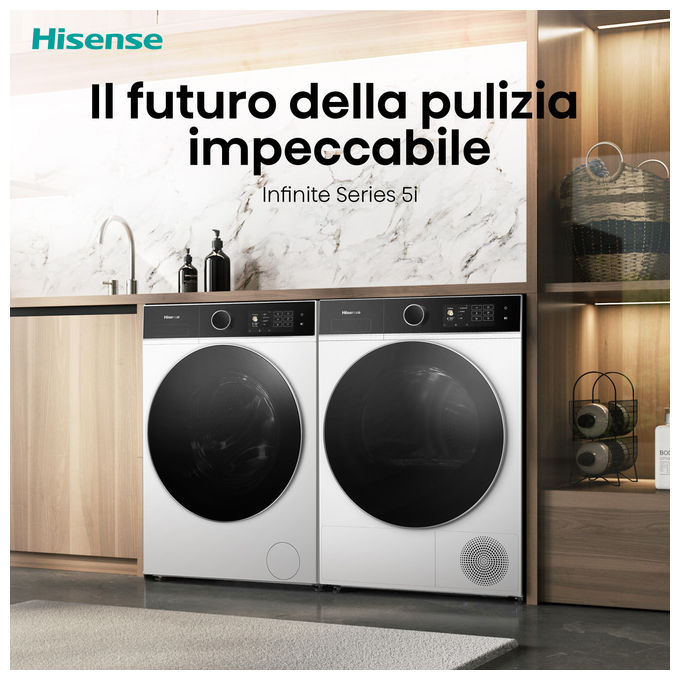 Hisense WF5I1045BWQ Lavatrice Frontale 10.5 Kg 1400 rpm Classe A AutoDose Vapore Wi-Fi (84.5x59.5x55 cm) colore Bianco