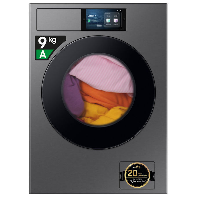 Samsung WF90F09C4SU3 Bespoke AI Lavatrice Frontale 9 Kg 1400 rpm Classe A Wi-Fi Ecodosatore Vapore (85x60x60 cm) colore Argento